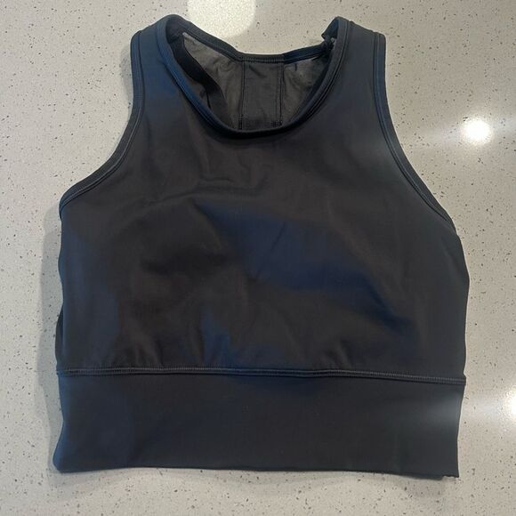 Lululemon Mesh Back Training Cropped Tank Top Bra In Graphite Gray for Workout - Picture 6 of 8